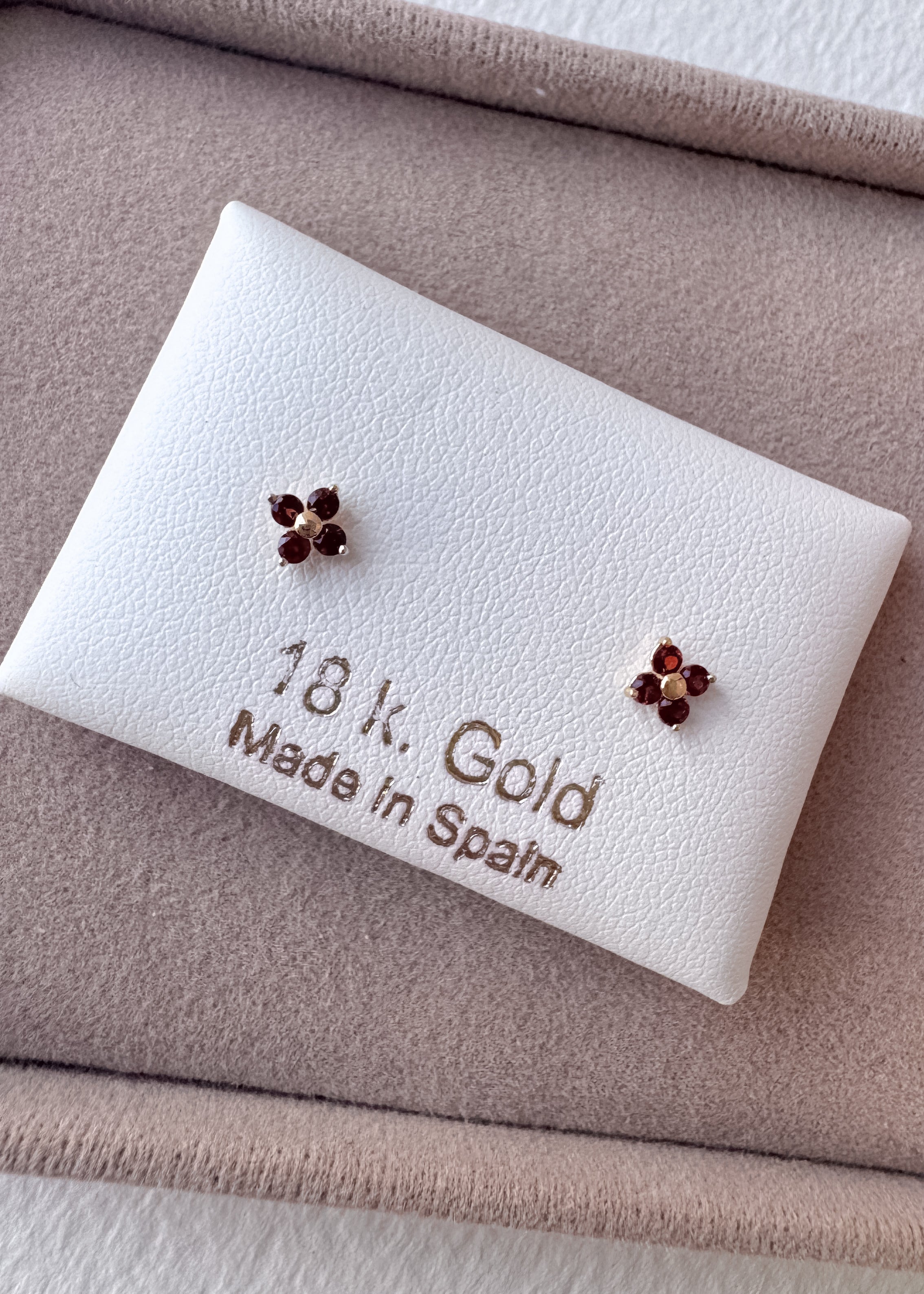Flower Granate 18k Solid Gold Earrings