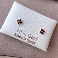Flower Granate 18k Solid Gold Earrings