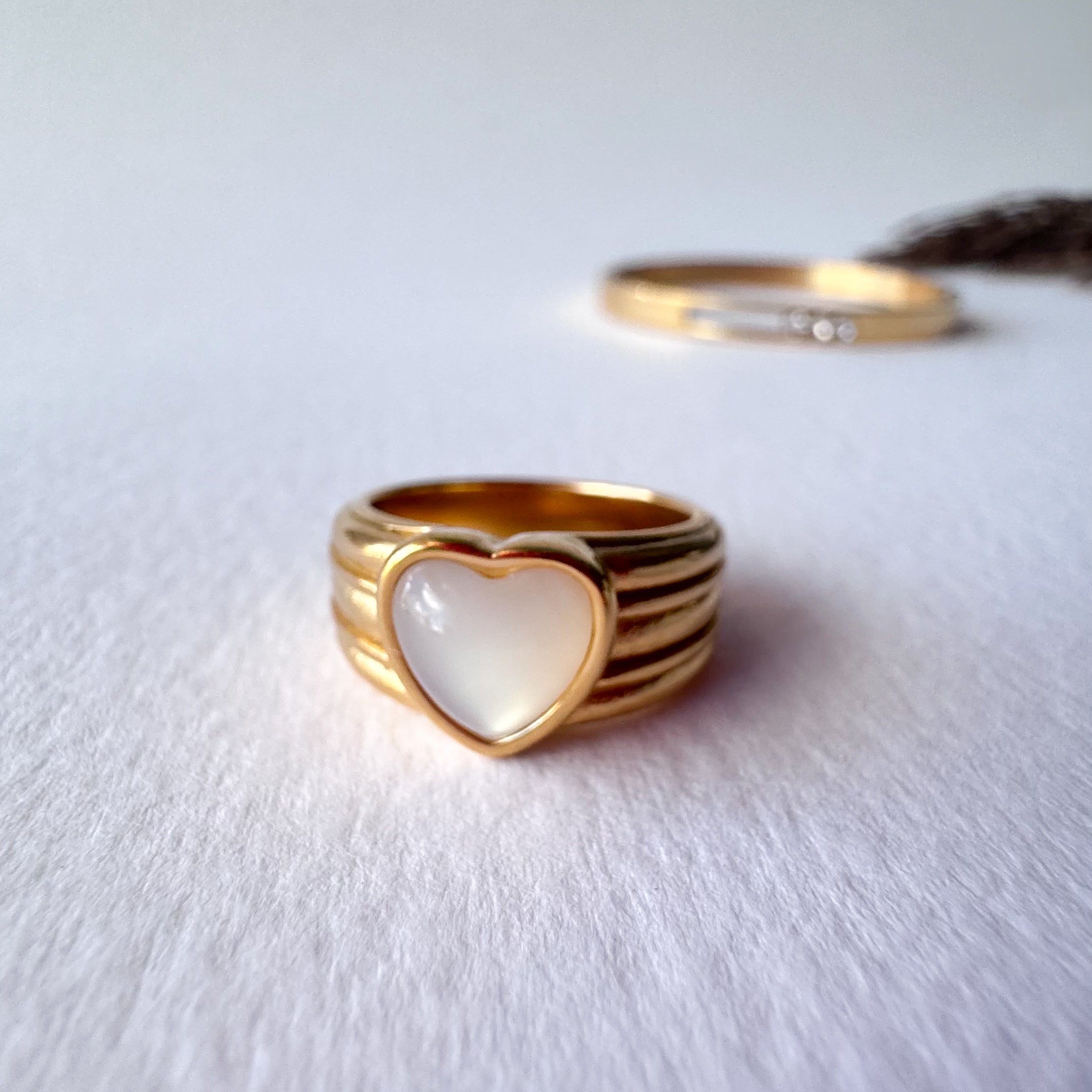 Mother of Pearl Heart Steel Ring