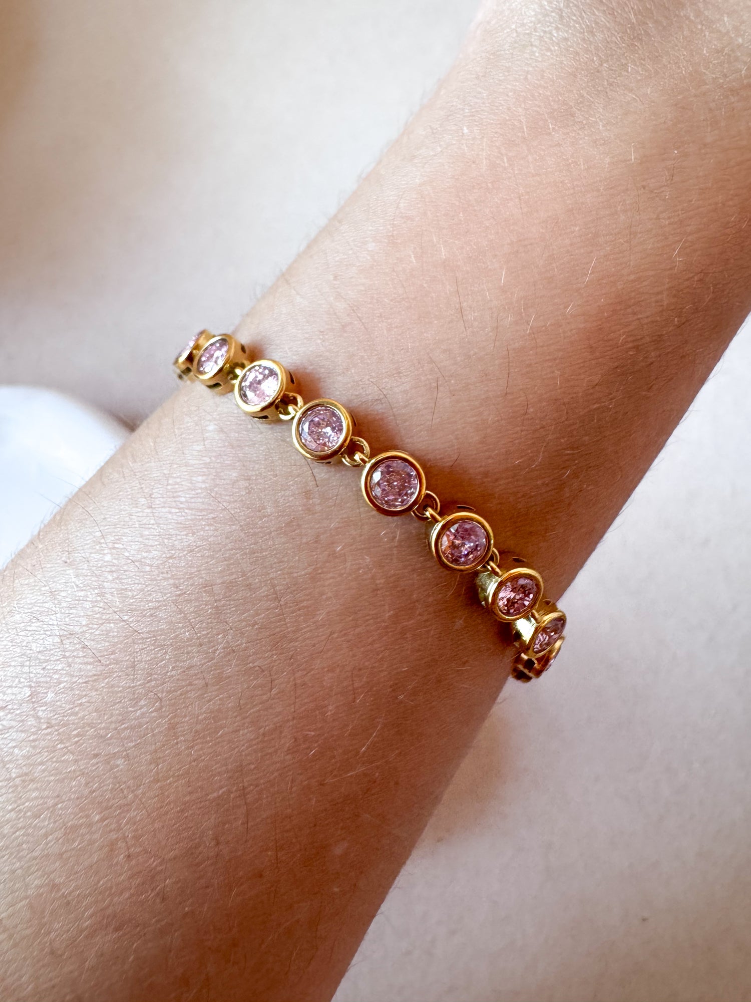 Golden & Pink Circular Zircon Steel Bracelet