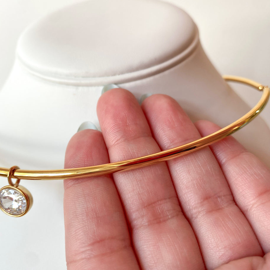 Rigid Golden Circular Zircon Steel Necklace