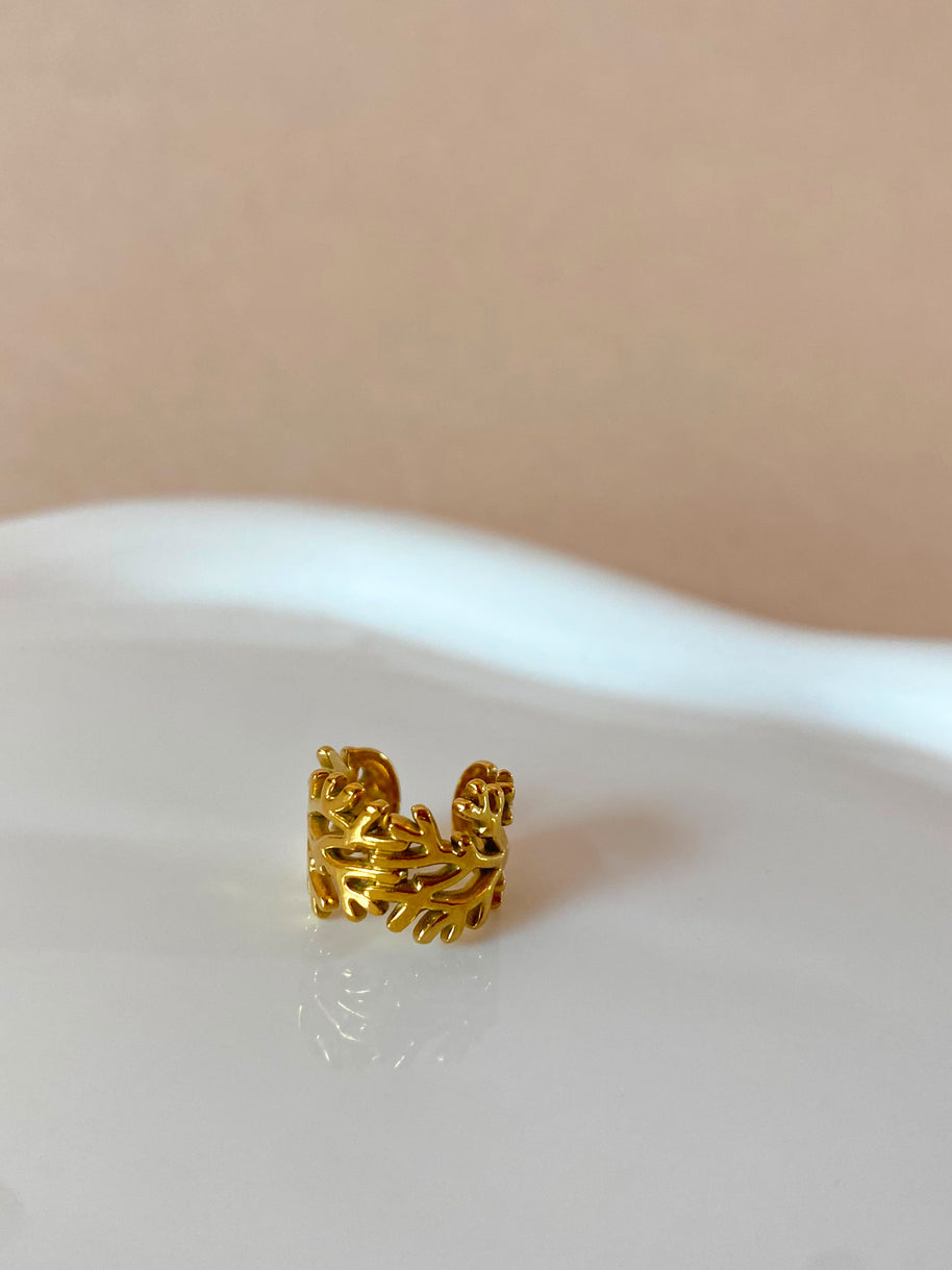 Golden Steel Leaf Style Ear Cuff