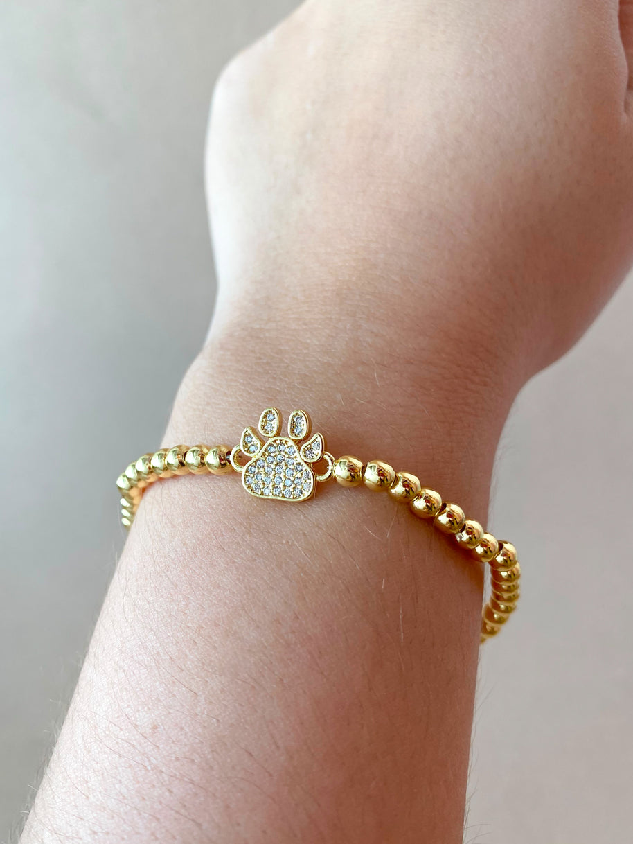 Mother of pearl and Crystal Dogs Charms Golden Elastic Bracelet