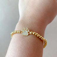 Mother of pearl and Crystal Dogs Charms Golden Elastic Bracelet