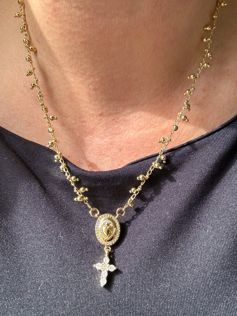 Cadena Corazon de Jesus y Cruz