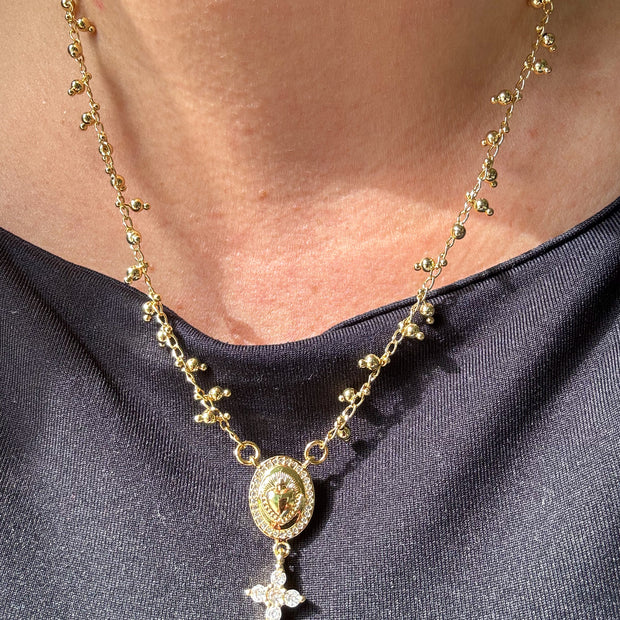 Cadena Corazon de Jesus y Cruz