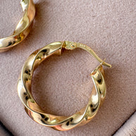Spiral Thick 18k Solid Gold Hollow Hoops