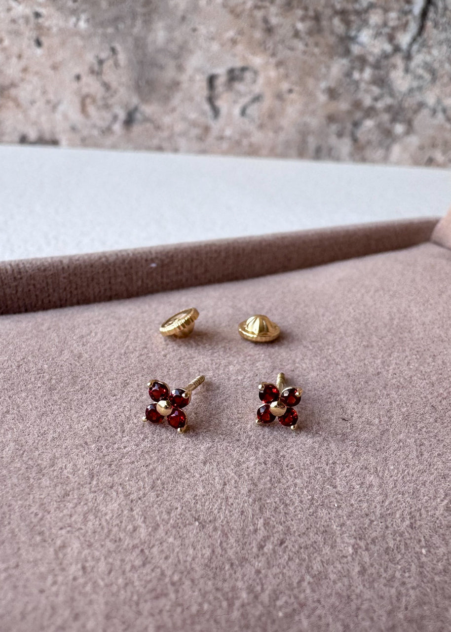 Flower Granate 18k Solid Gold Earrings