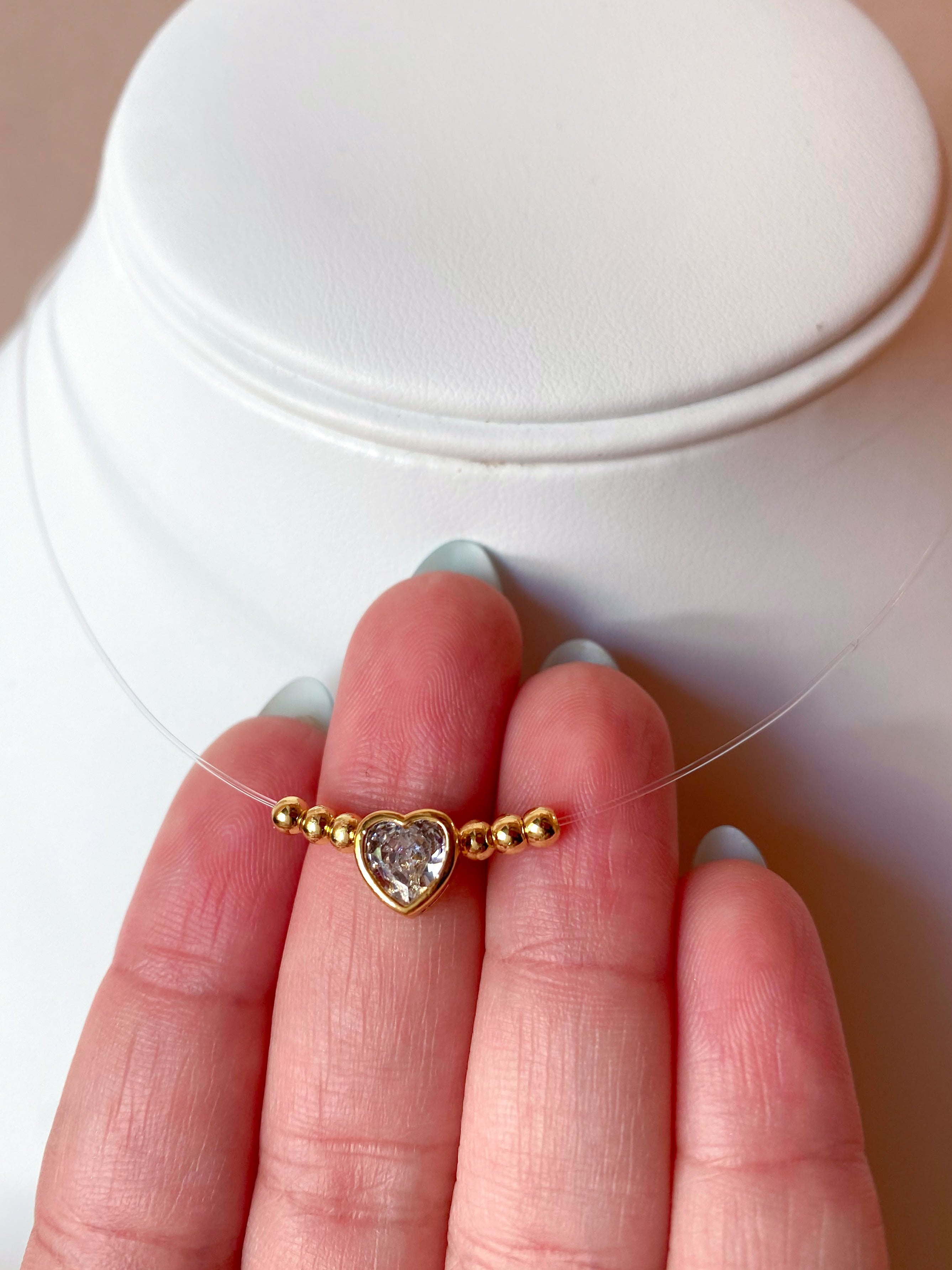 Little Crystal Heart Ghost Necklace