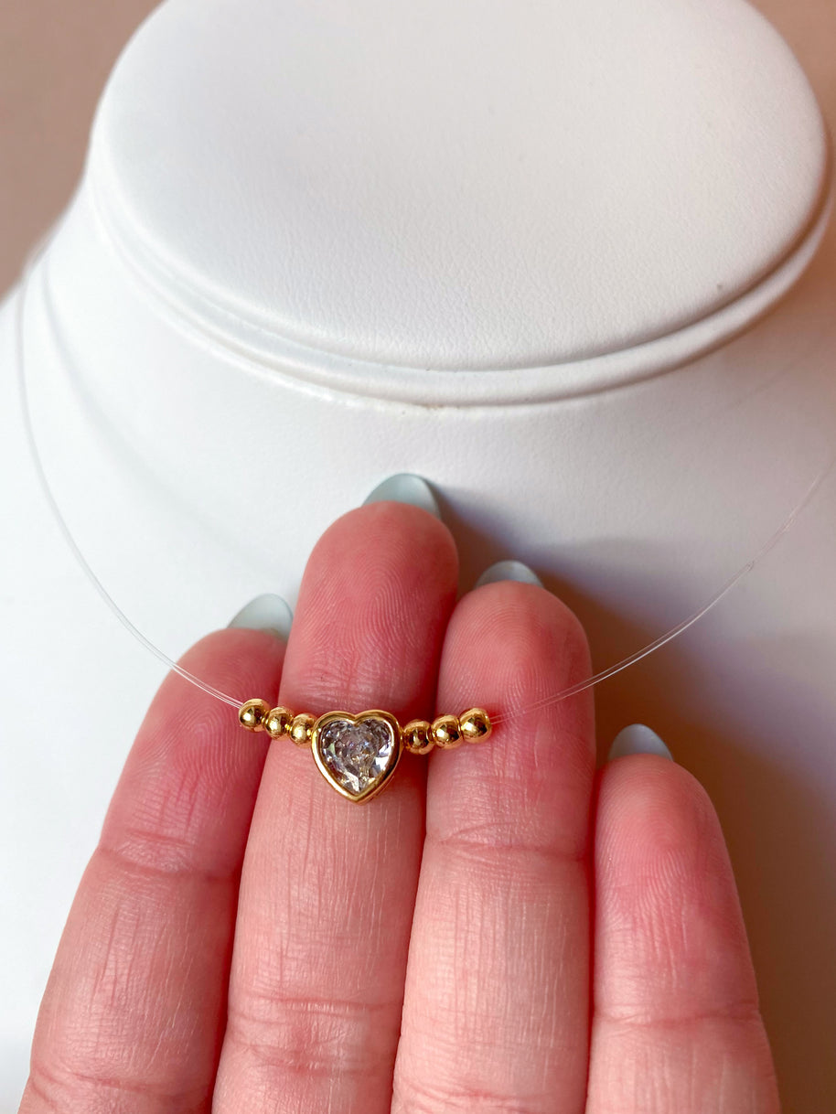 Little Crystal Heart Ghost Necklace