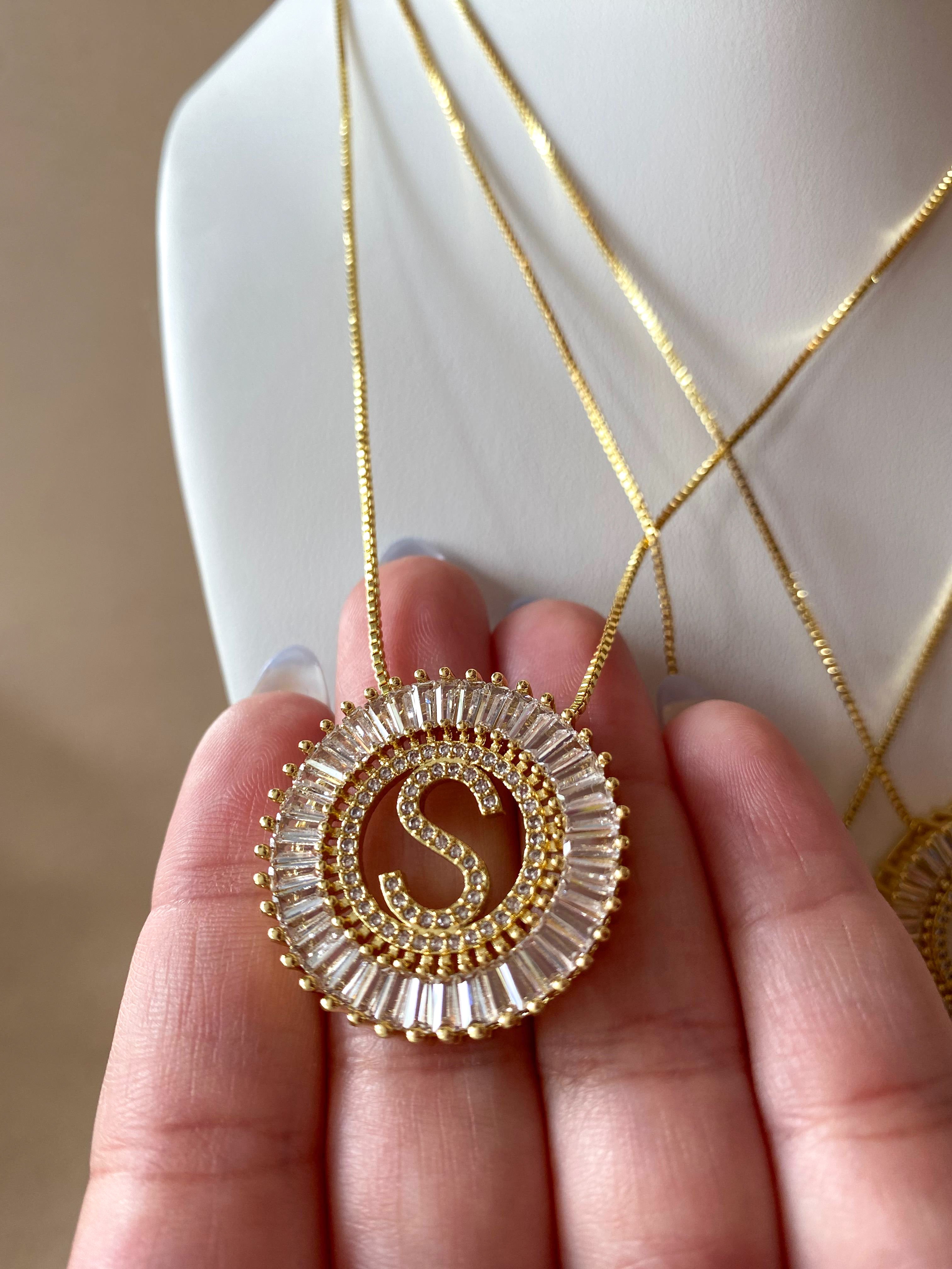 Crystal Circular Initial Necklaces