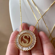 Crystal Circular Initial Necklaces