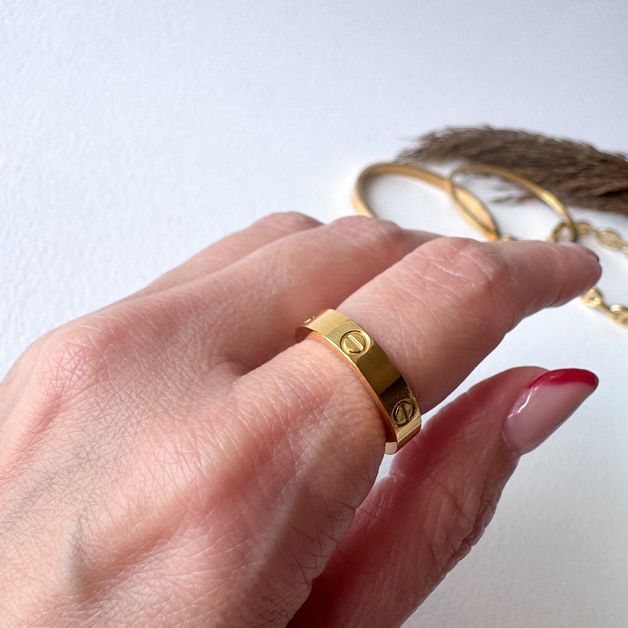 Golden Screw Style Steel Ring