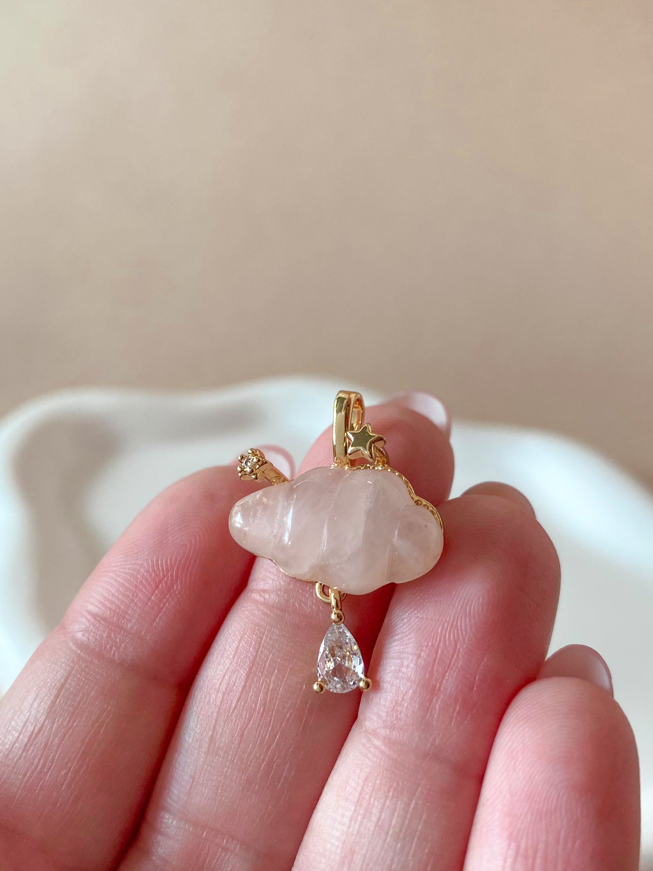 Cloud and Raindrop Rose Quartz Crystal Charm
