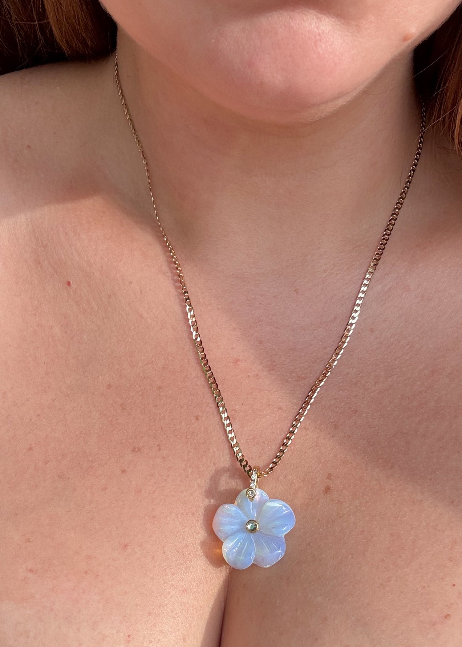 Opal Flower Crystal Stone Charm Necklace
