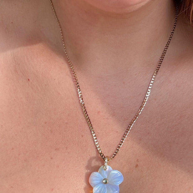 Opal Flower Crystal Stone Charm Necklace