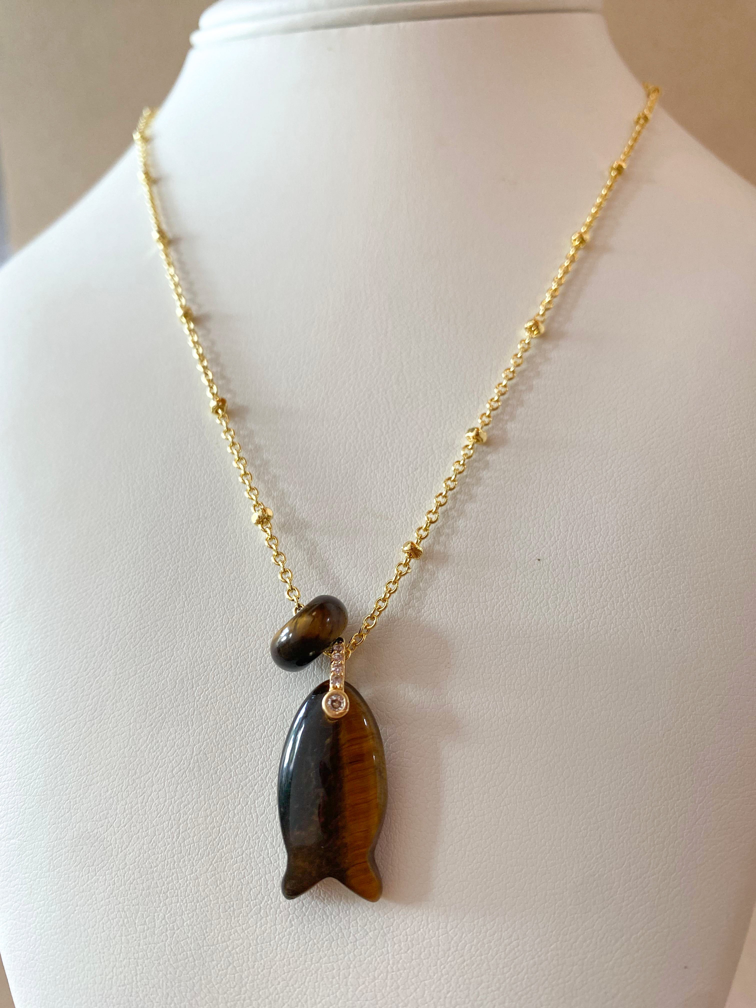 Fish and Little Turkish Tiger Eye Necklace