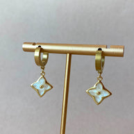 White Mother of Pearl Clover Golden Steel Hoops