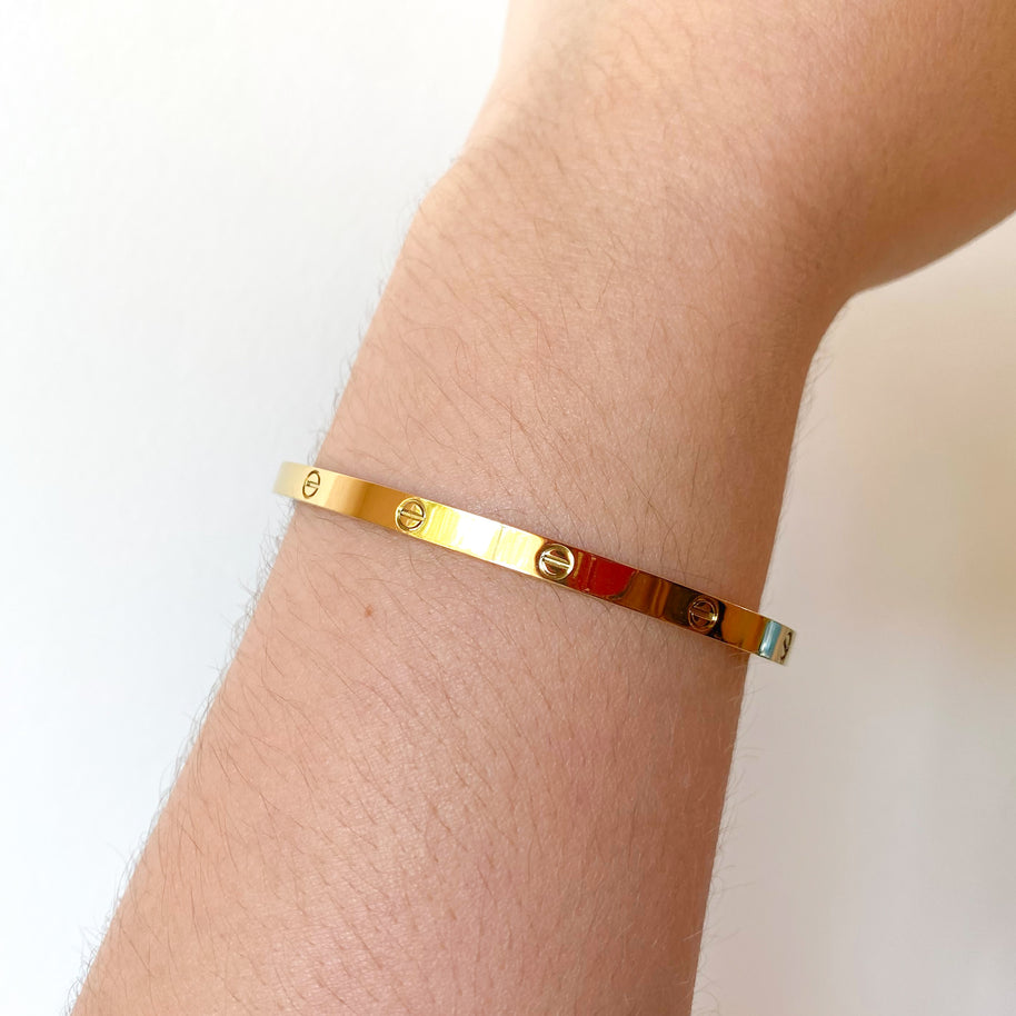 Golden Steel Screw Thin Bracelet with Screwdriver