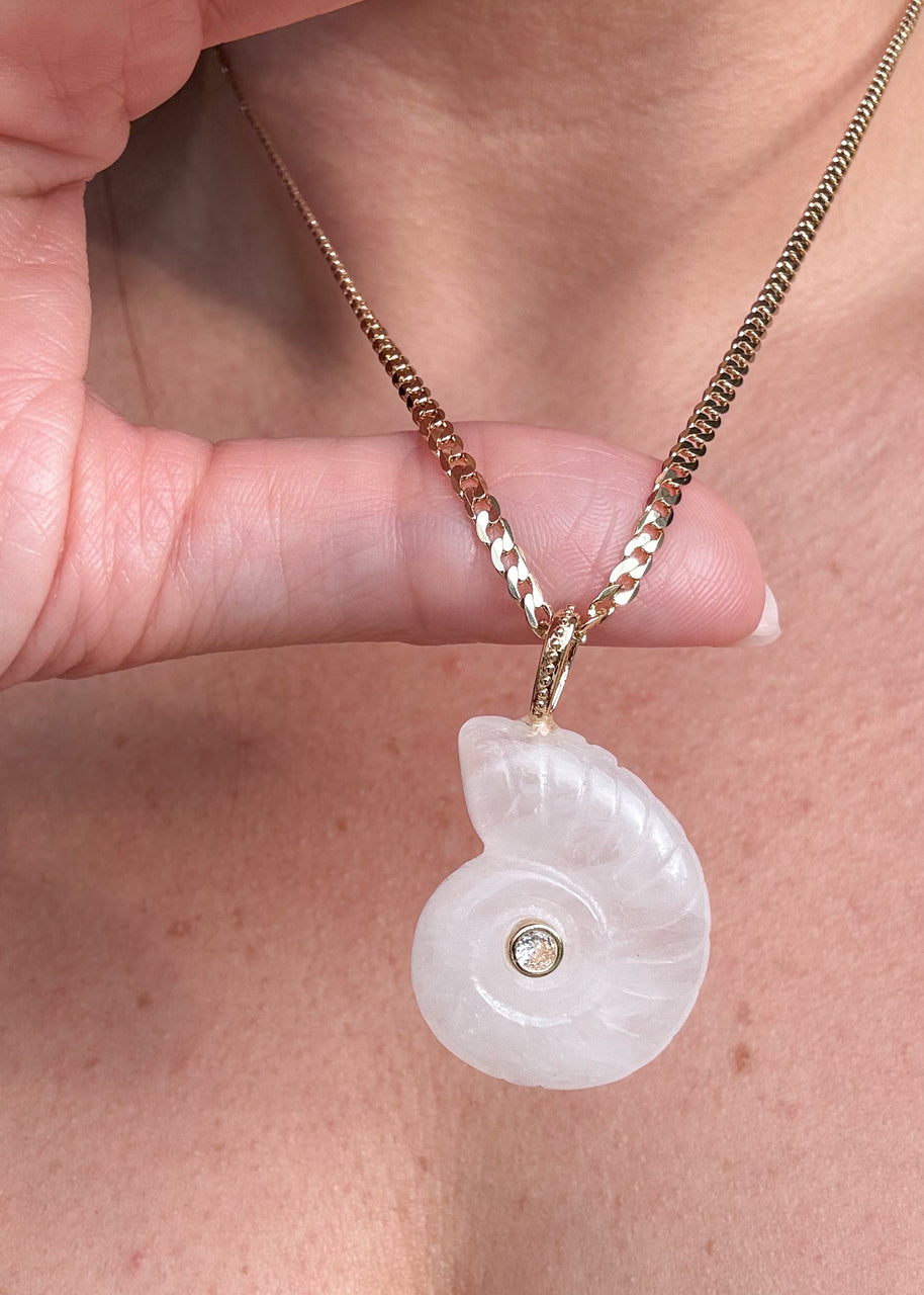 Shell Clear Quartz Charm Necklace