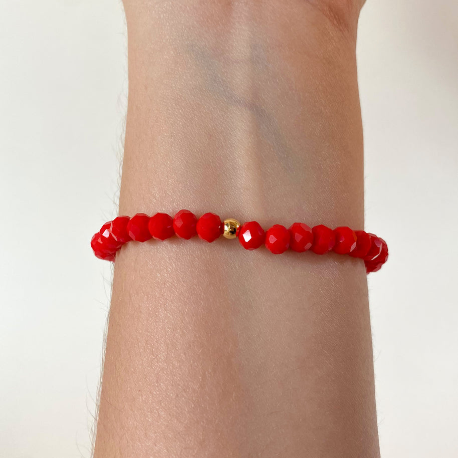 Pearl, Heart and Red Crystals Elastic Bracelet