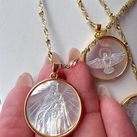 Sacred Mother of Pearl Assorted Medals Necklace