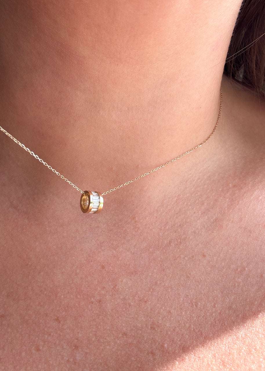 Baggete Crystal Chain 14k Solid Gold Necklace