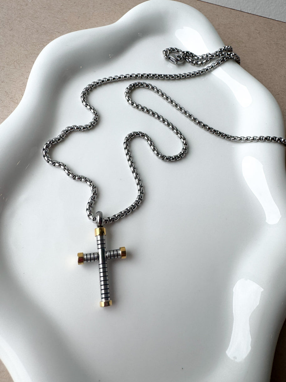 Silver & Gold Cross Men Necklace