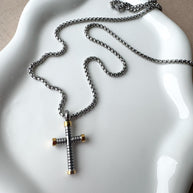 Silver & Gold Cross Men Necklace