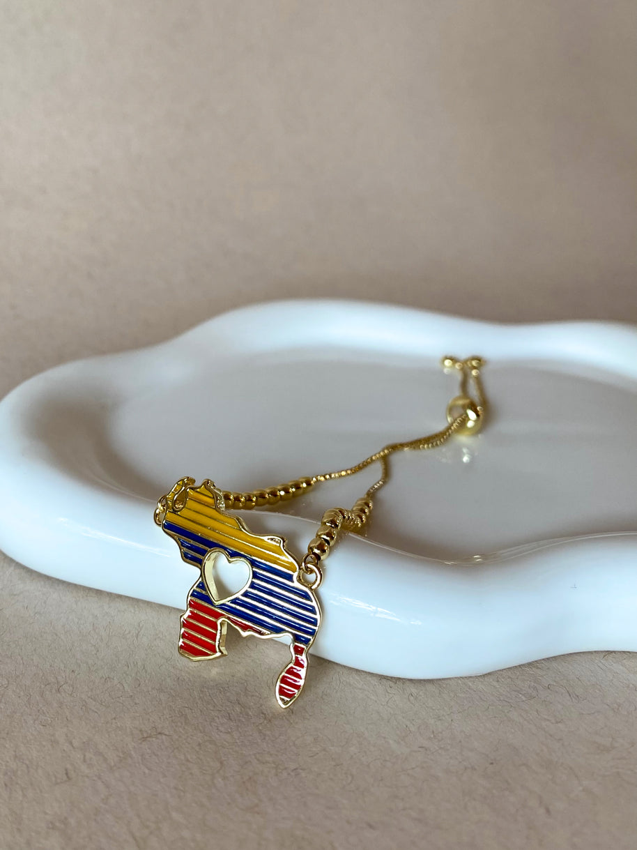 Venezuelan Tricolor Map Adjustable Golden Bracelet