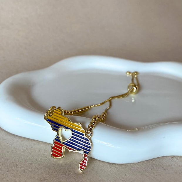 Venezuelan Tricolor Map Adjustable Golden Bracelet
