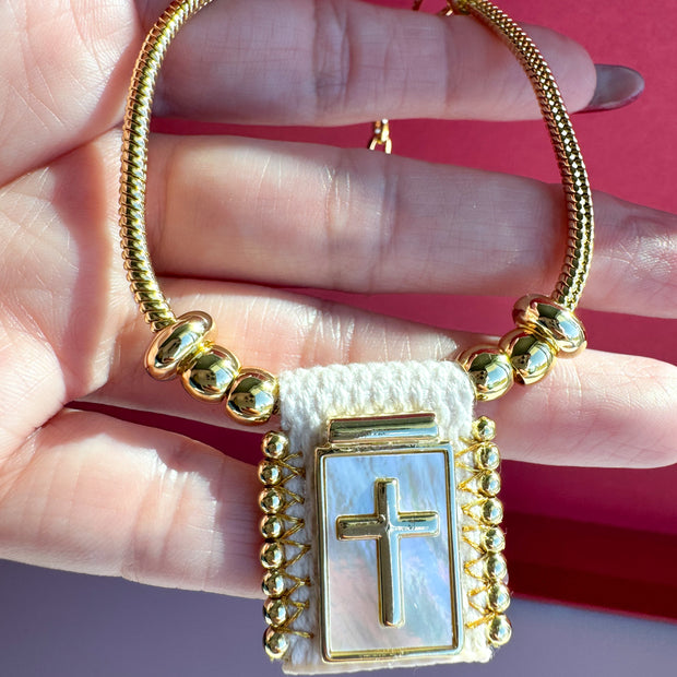 Brazalete Escapulario Cruz Gold
