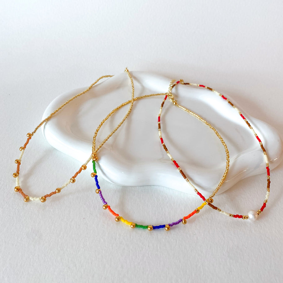 Variety of Multicolor Miyuki, Golden Beads and Pearls Choker Necklace