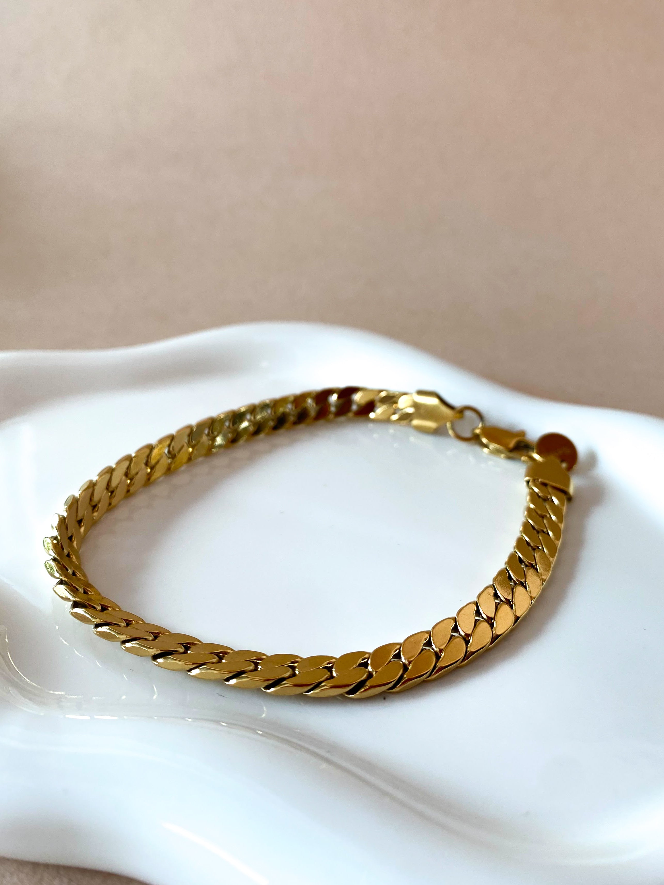 Golden Plain Links Men Steel Bracelet