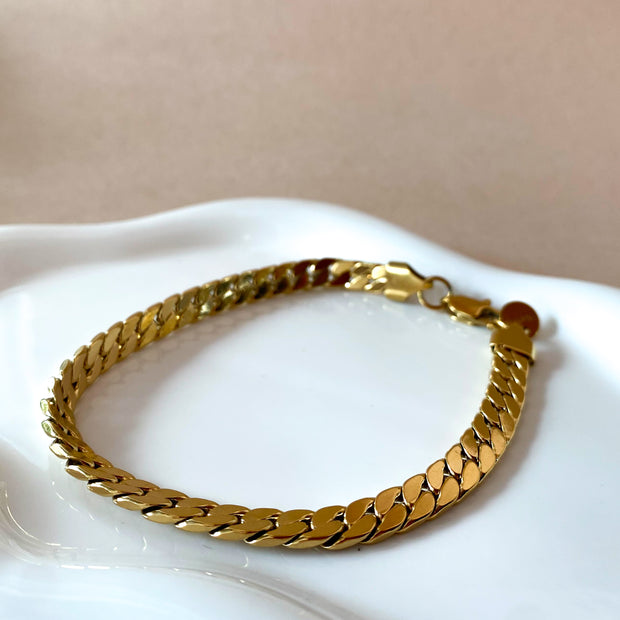 Golden Plain Links Men Steel Bracelet