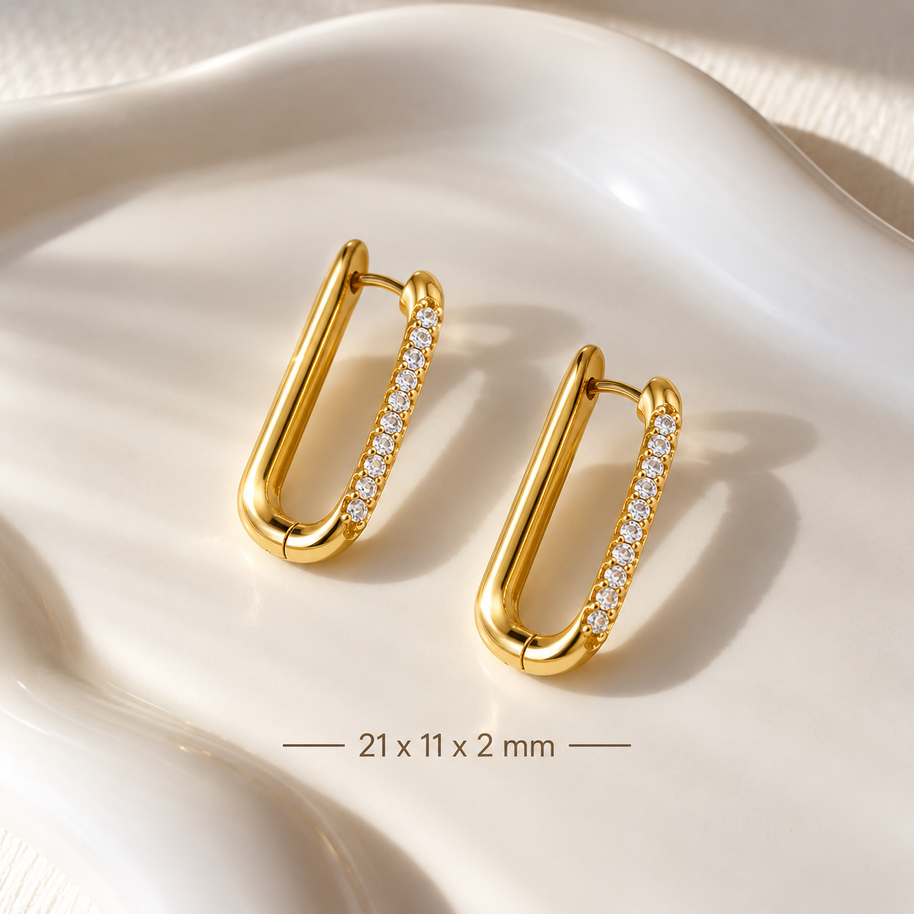 Golden Steel Pave Oval Hoops