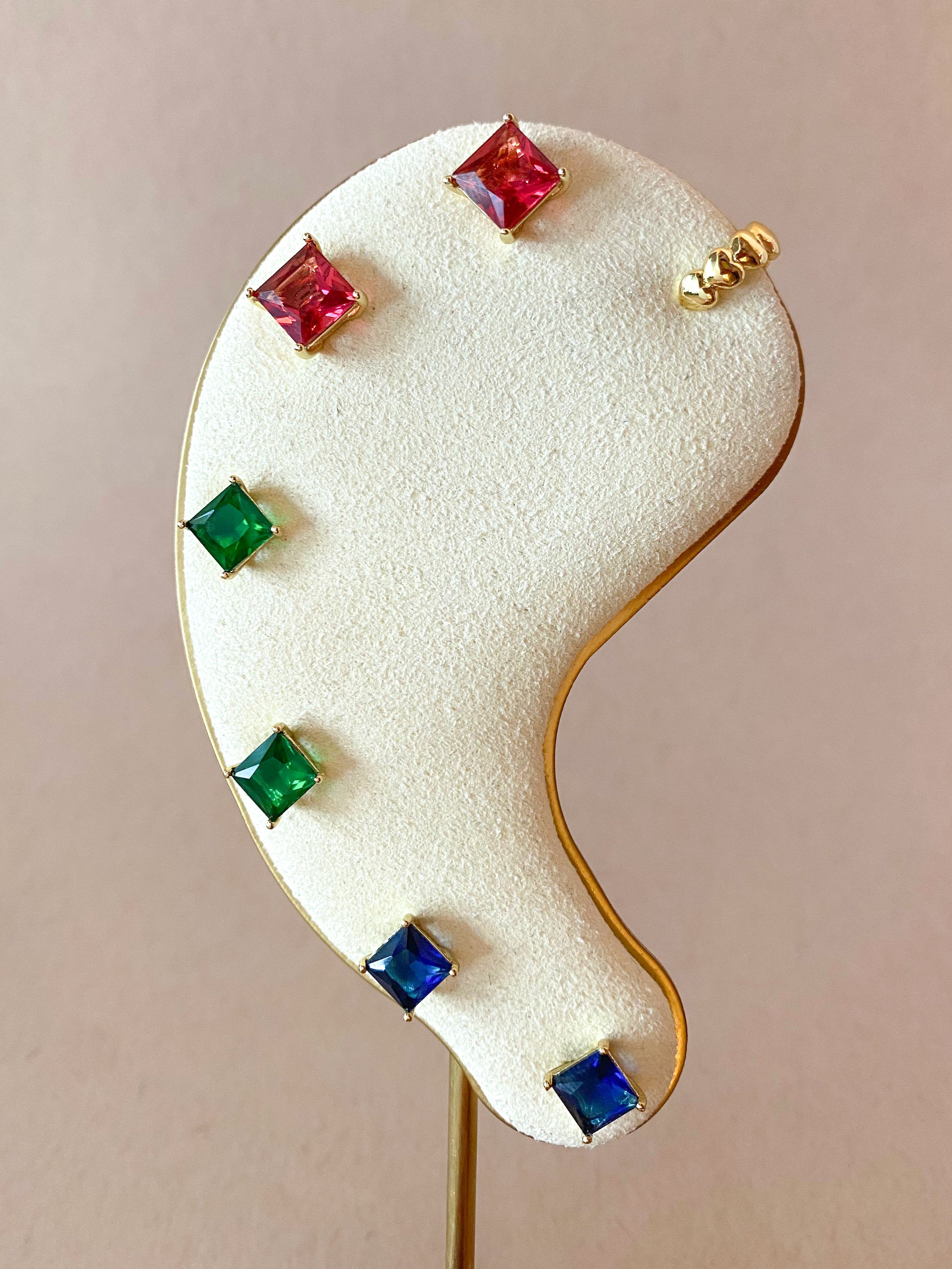 3 Different Colors of Square Crystals Earrings