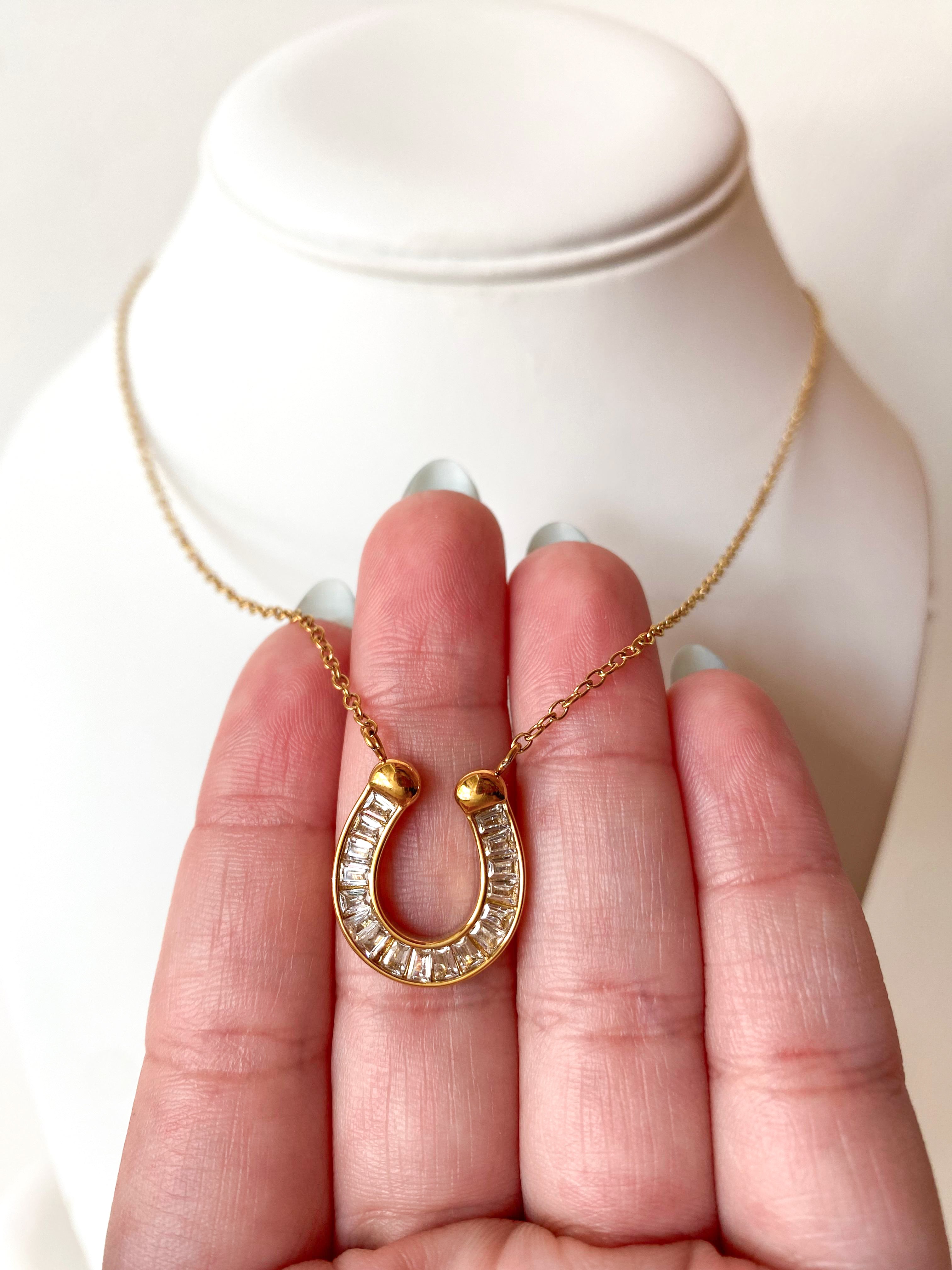 Lucky Horseshoe Crystal Charm Steel Necklace