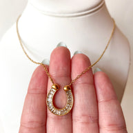 Lucky Horseshoe Crystal Charm Steel Necklace