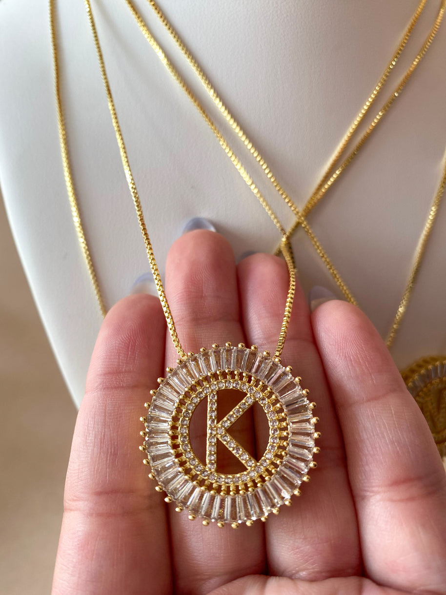 Crystal Circular Initial Necklaces