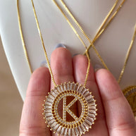 Crystal Circular Initial Necklaces