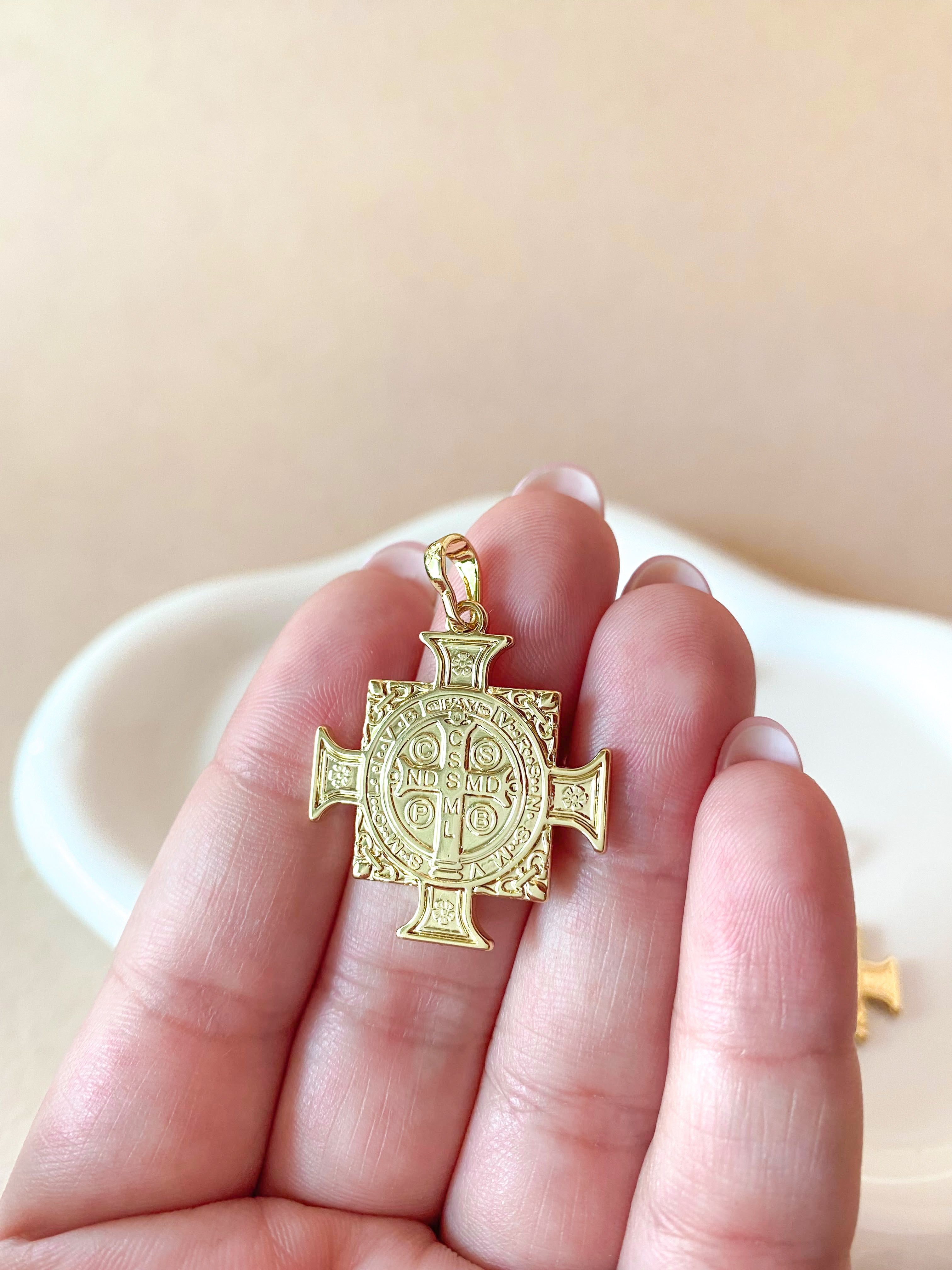 Big St Benedict Golden Cross Charm Medal