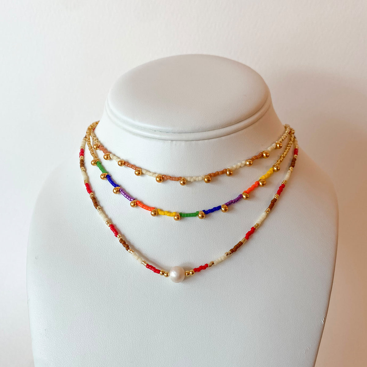 Variety of Multicolor Miyuki, Golden Beads and Pearls Choker Necklace