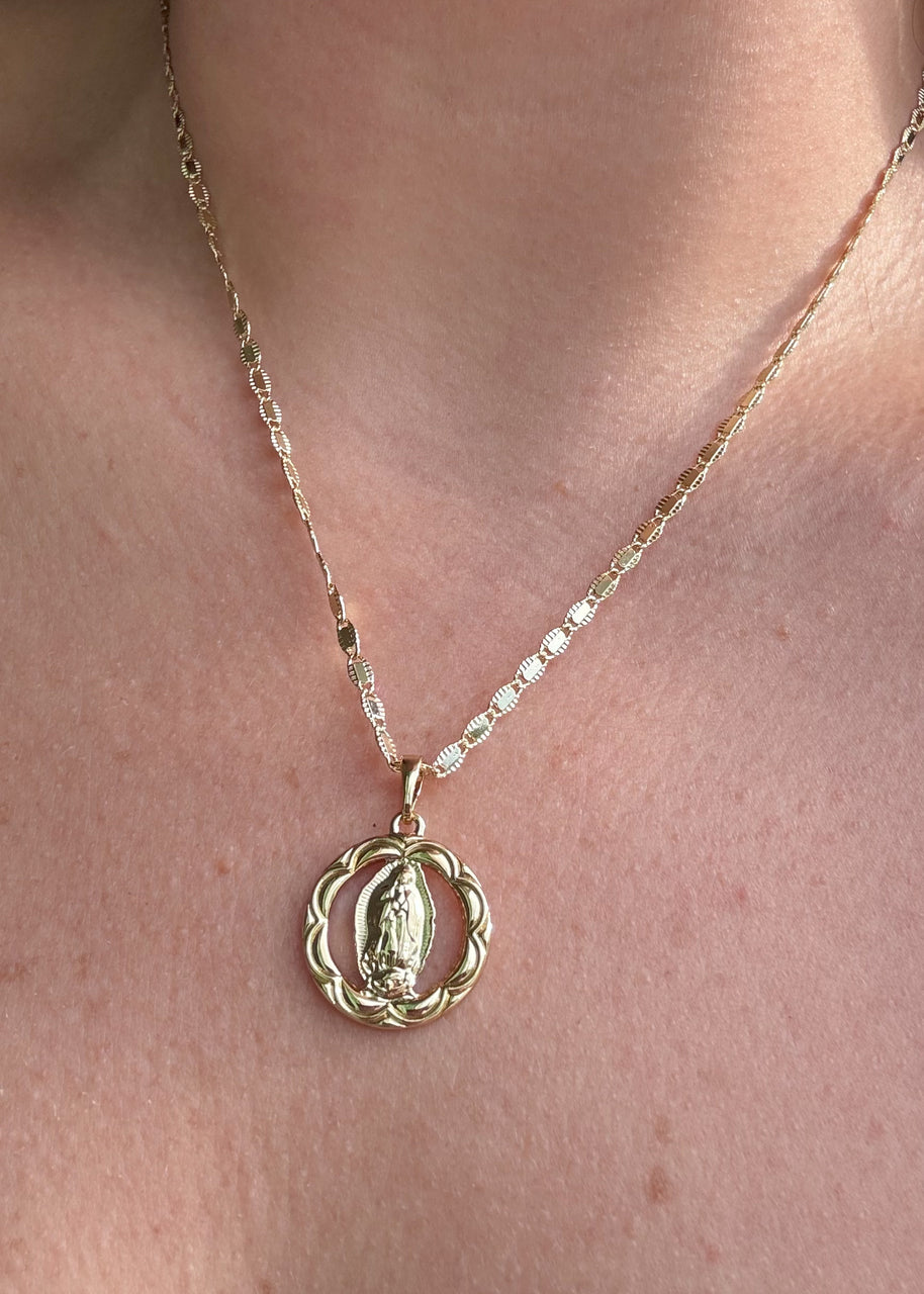Guadalupe Virgin Circular Medal Necklace