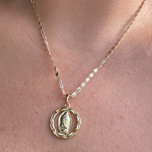Guadalupe Virgin Circular Medal Necklace