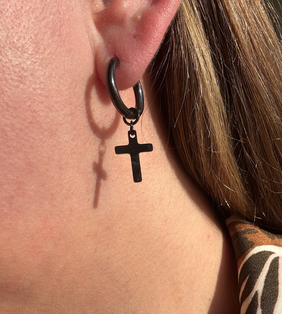 Argollas Acero Cruz Negra