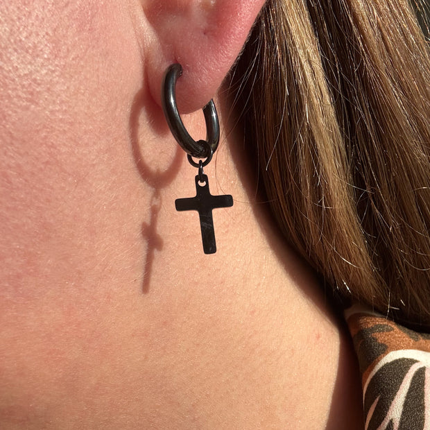 Argollas Acero Cruz Negra