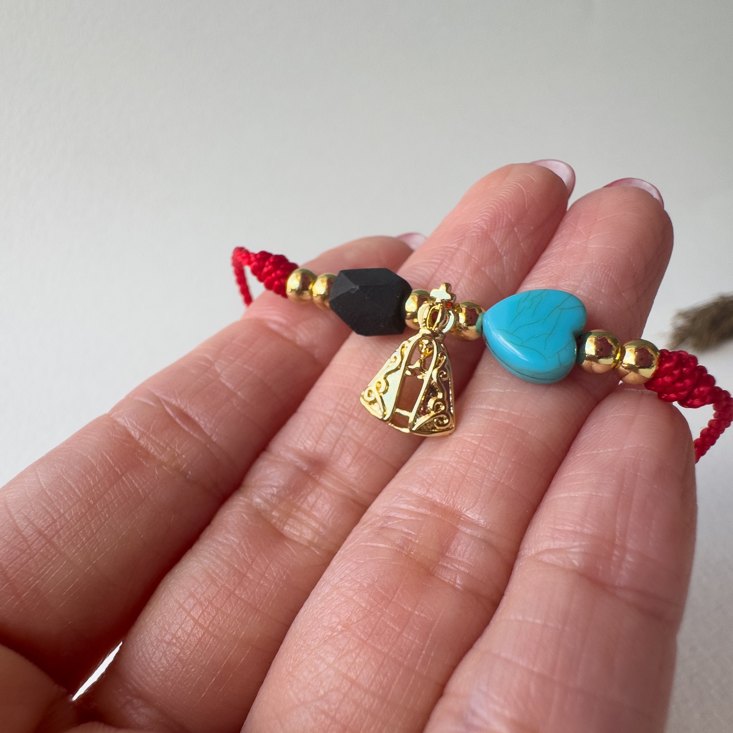Azabache, Virgin of the Valley and Heart Red thread Bracelet