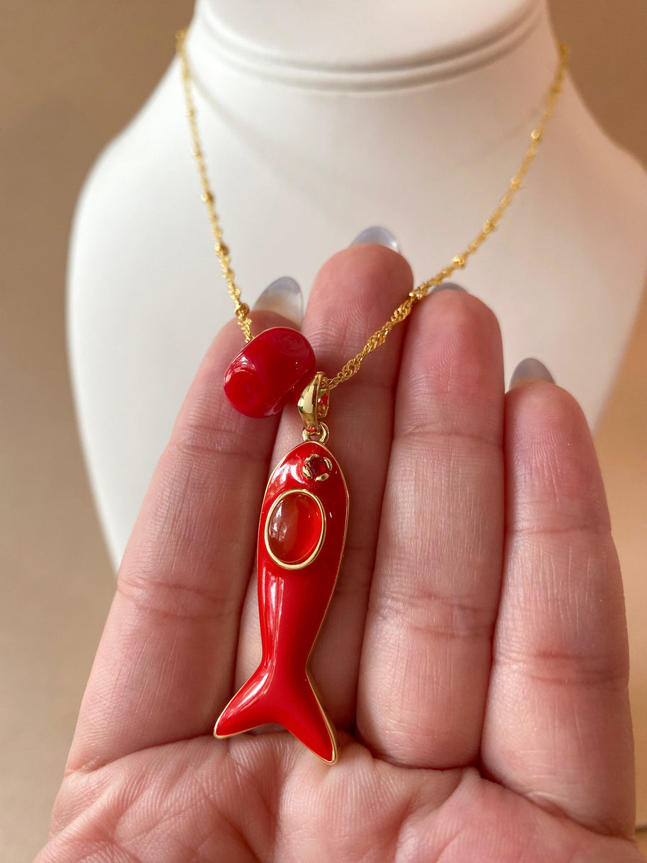 Red Fish and Turkish Stone Necklace