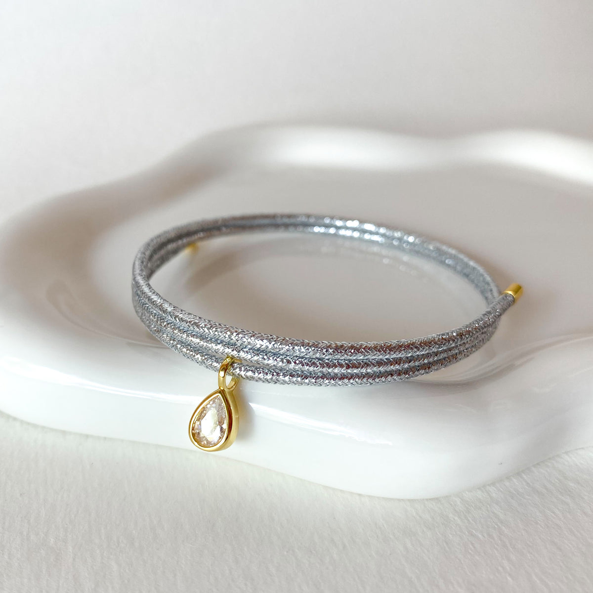 Adjustable Shiny Silver Magnetic Cord Tree of Life and Clear Drop Crystal Bracelet/Necklace
